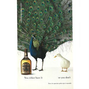 Chivas Blended Scotch Whisky AD Peacock Bird1990s  Vintage Print Ad